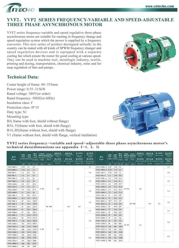 Yvf Frequency Variable Three Phase AC Electric Motor VFD Inverted Duty Squirrel Cage Induction Motors 5-50Hz 45kw